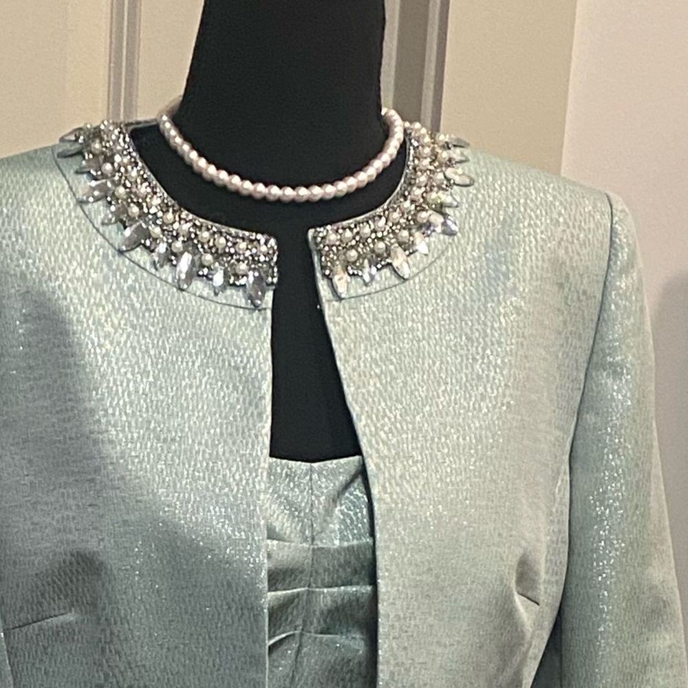 TAHARI CHIFFON GOWN WITH JACKET SIZE 8 METALLIC JACQUARD ARTHUR LEVINE MINT. - Picture 10 of 15